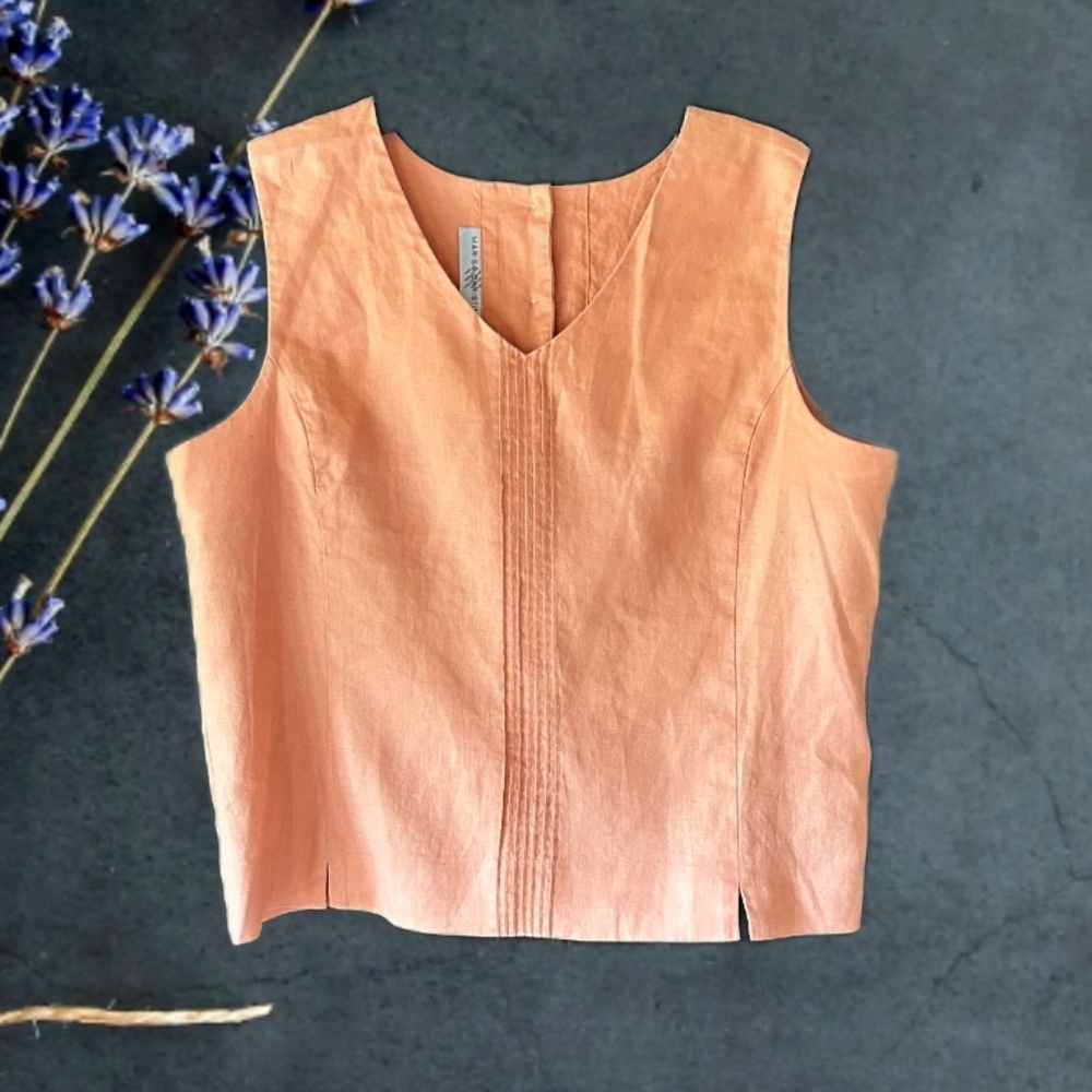 Marisa Christina 100% Linen Pink Sleeveless Pleated Top  XL EUC